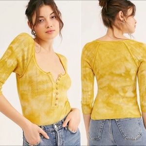 NWT Free People Rory tie-die henley knit top XL